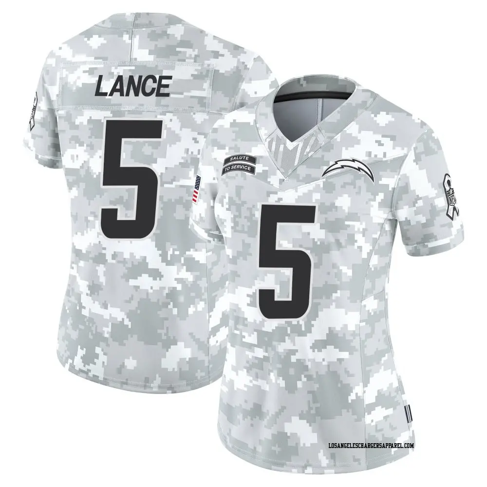 Limited Arctic Camo Women's Trey Lance Los Angeles Chargers 2024 Salute to Service Jersey